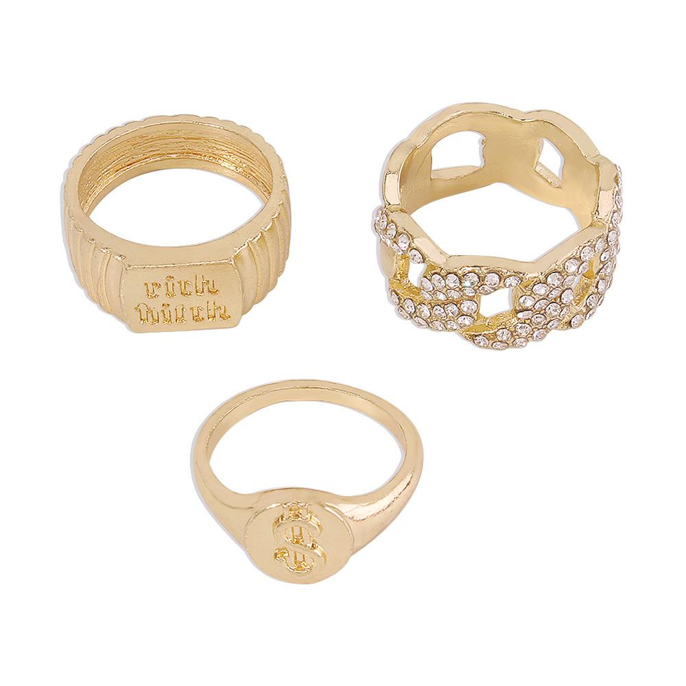 R422 trend jewelry personality simple diamond joint ring set geometric retro ring female