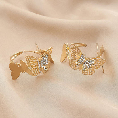 Girls ins jewelry exaggerated metal diamond butterfly C-shaped earrings