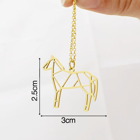 Creative Versatile Hollow Pony Necklace Paper Folded Cartoon Unicorn Pendant Stainless Steel Jewelry