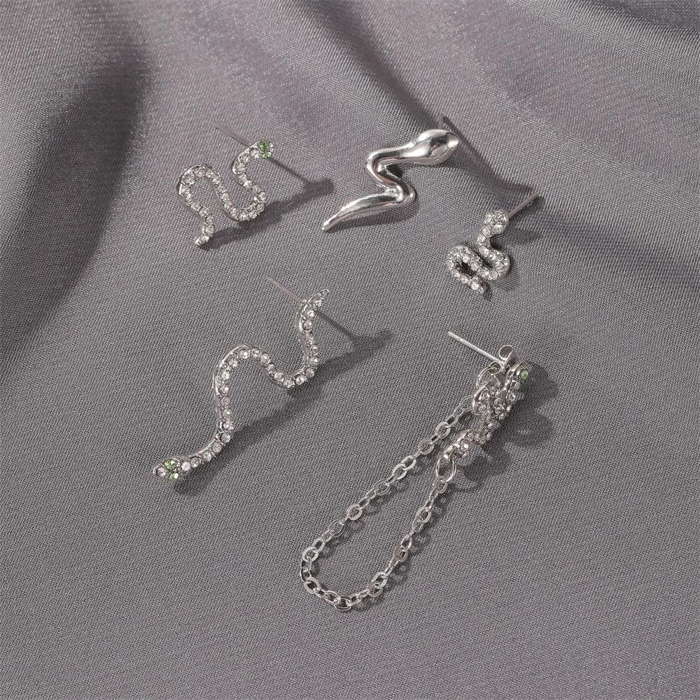 Set earrings personality five-piece set full of diamonds snake-shaped earrings punk street hipster earrings