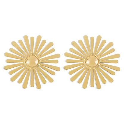 E196 Personality Design Niche Sunflower Glossy Earrings Cold Niche Sunflower Metal Earrings