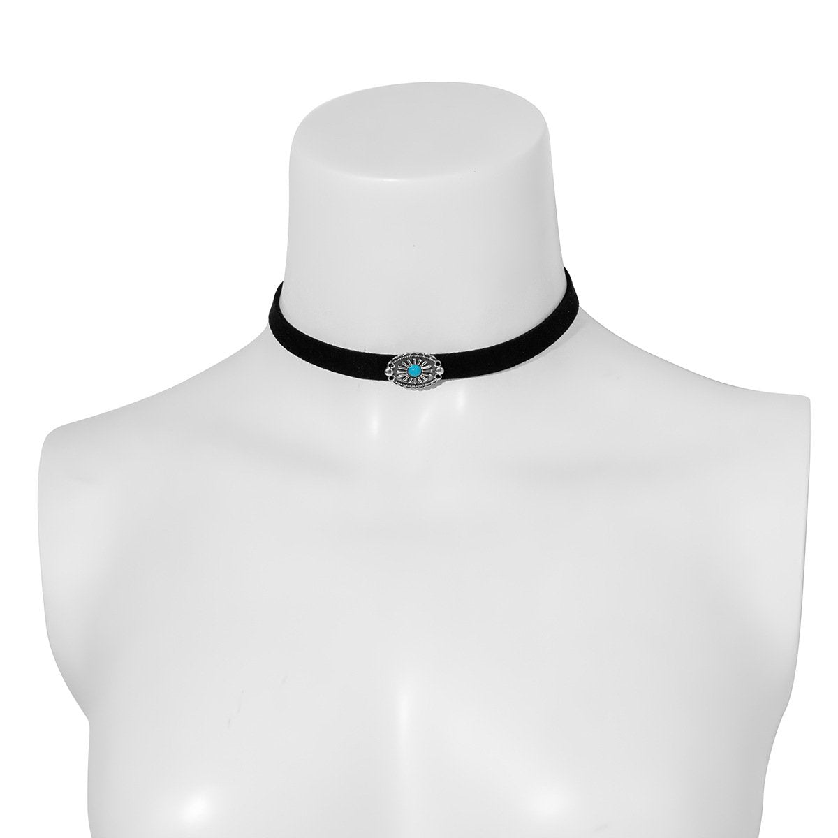 Retro flower plate alloy pendant velvet choker necklace femininity national turquoise single-layer choker necklace