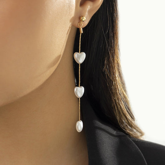 Jewelry Temperament Cold Millet Pearl Earrings Female Fashion Metal Chain Tassel Earrings