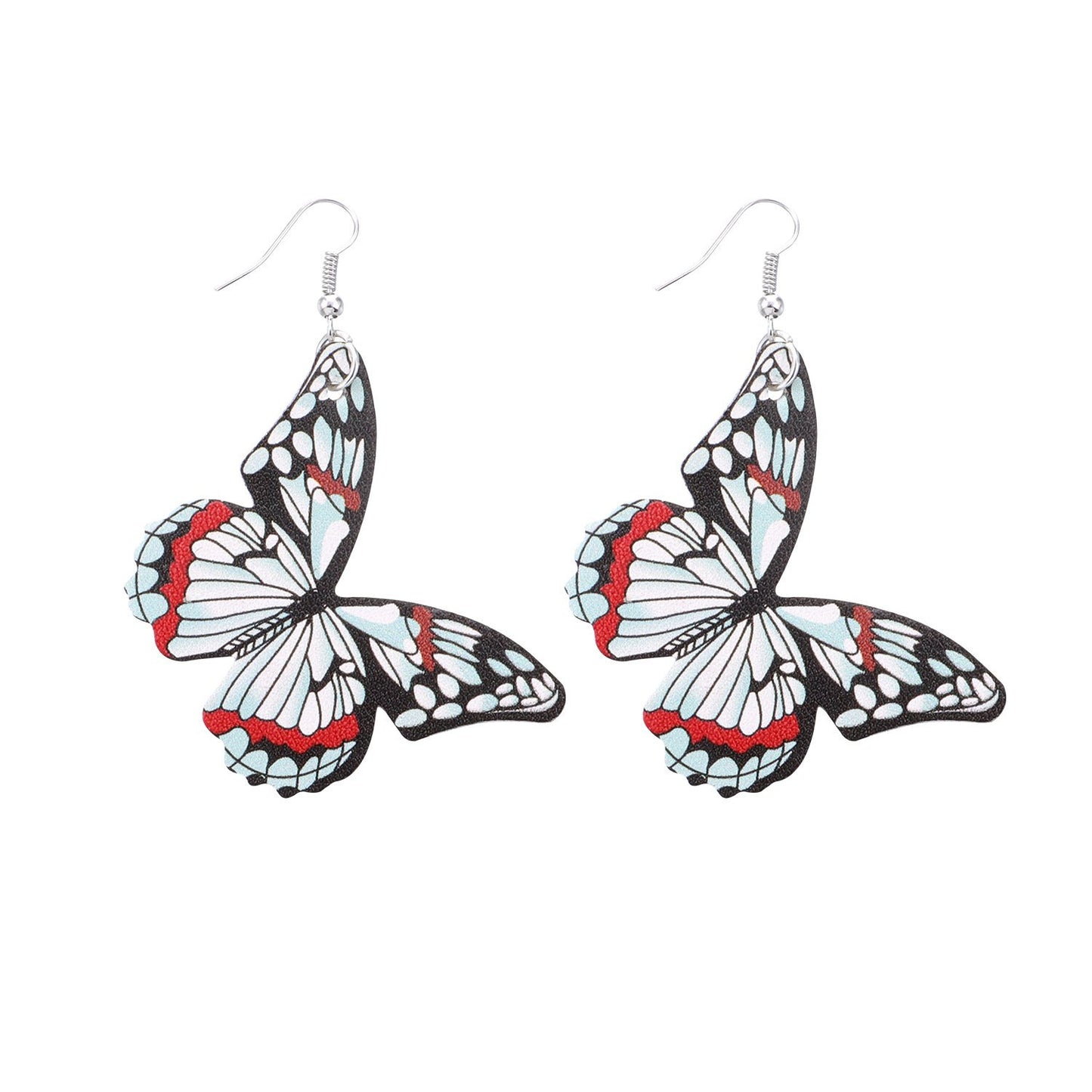 Jewelry double-sided printing butterfly leather earrings women's fashion ear hook combination earrings