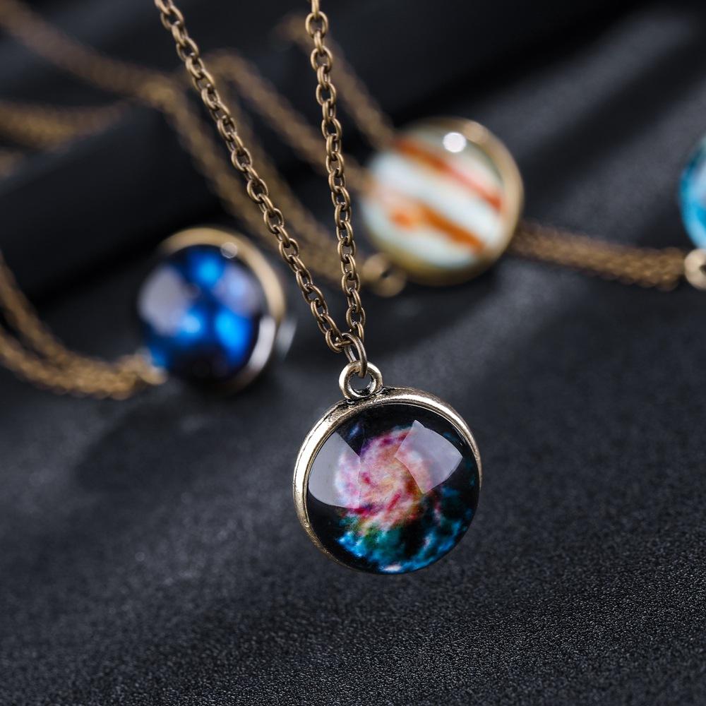 Fashion Simple Planet Luminous Necklace Handmade Double-sided Glass Ball Pendant Jewelry