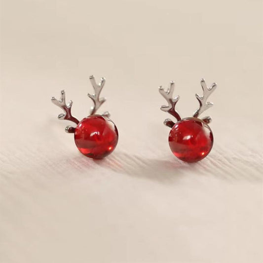 Christmas deer earrings female fashion temperament niche design cute antler earrings wine red elk earrings fashion