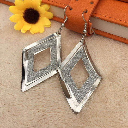 Hollow rhombus curved surface women frosted earrings summer