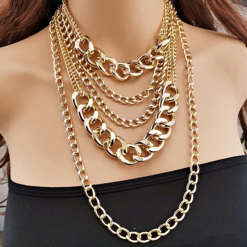 Jewelry Exaggerated Multilayer Punk Hip Hop Necklace Female Fashion Thick Chain Necklace Sweater Chain
