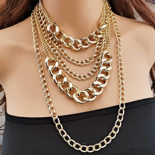 Jewelry Exaggerated Multilayer Punk Hip Hop Necklace Female Fashion Thick Chain Necklace Sweater Chain