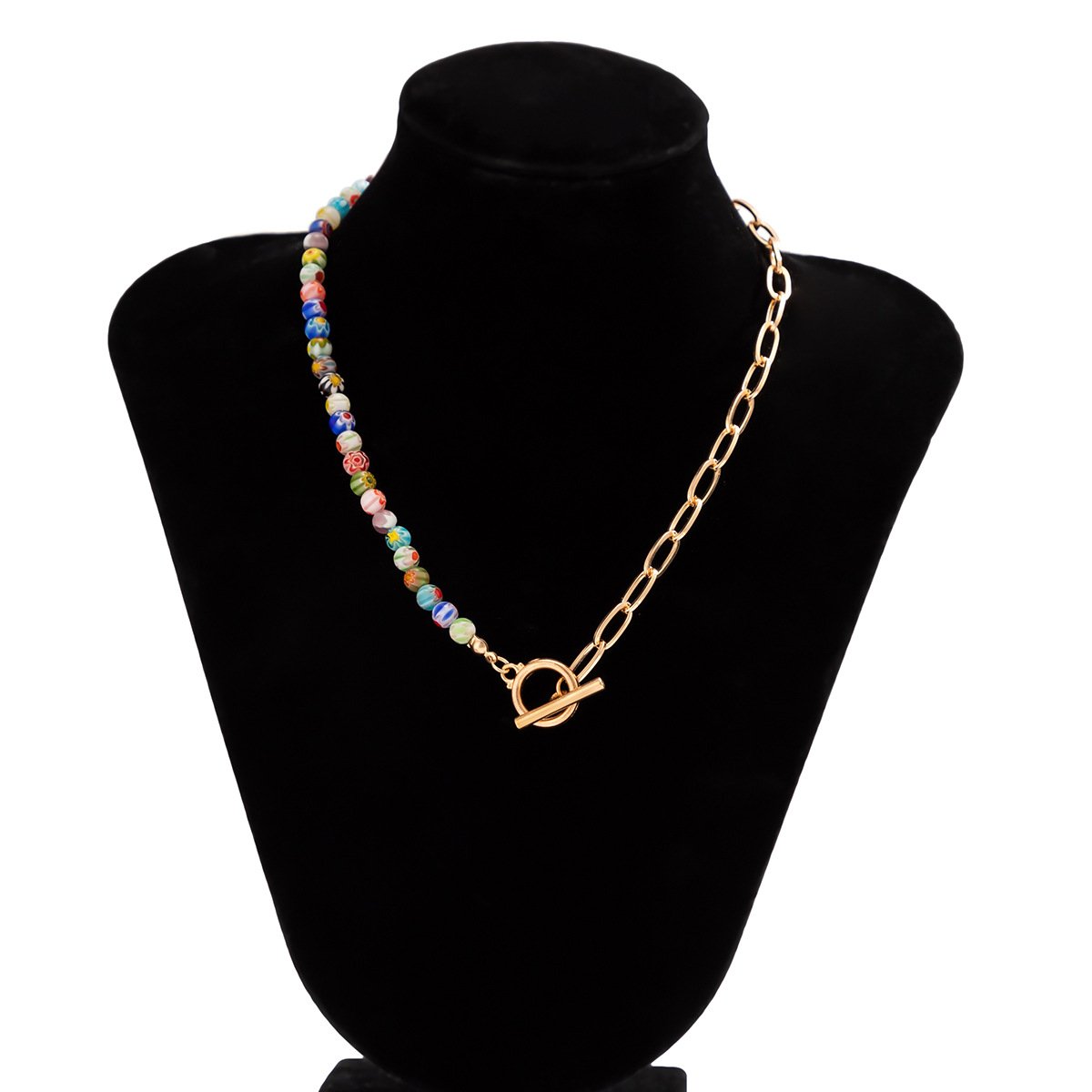 Jewelry Simple Asymmetric Printed Bead Necklace Female Niche Cross Chain OT Buckle Necklace