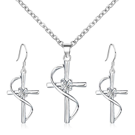 Jewelry Temperament Cross Pendant Earrings High Cold Diamond Necklace Earrings Set