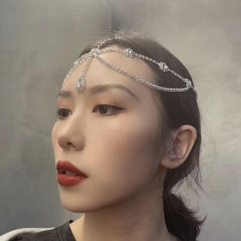 Bridal hair accessories crystal head chain fashion water drop flower headband with diamonds on the forehead full of diamonds brow heart pendant bridal headdress