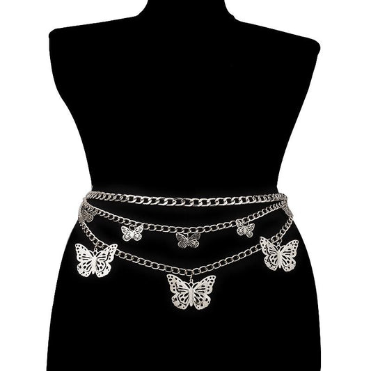 Jewelry ins fashion versatile butterfly multi-layer body chain trend hollow pendant decorative waist chain