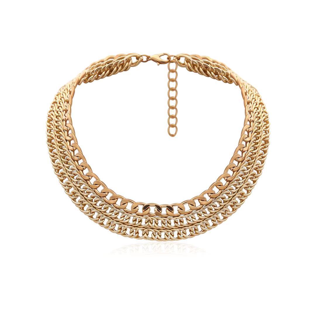 Jewelry Geometric Double Layer Business Chain Necklace Multilayer Retro Punk Metal Thick Chain Necklace