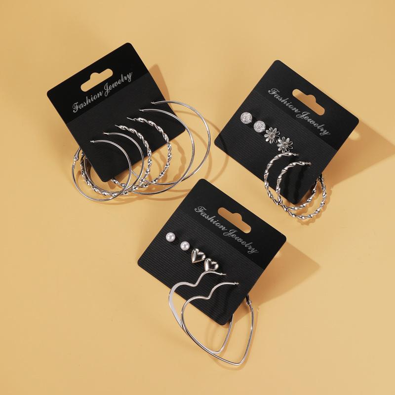 Set earrings cold exaggerated three-piece set earrings femininity simple metal geometric earrings