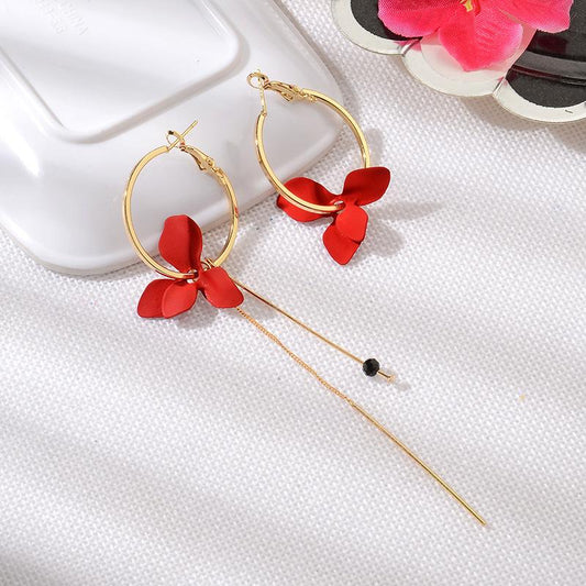 Popular Petal Asymmetrical Earrings Fashion Personality Long Geometric Circle Tassel Earrings Stud Earrings