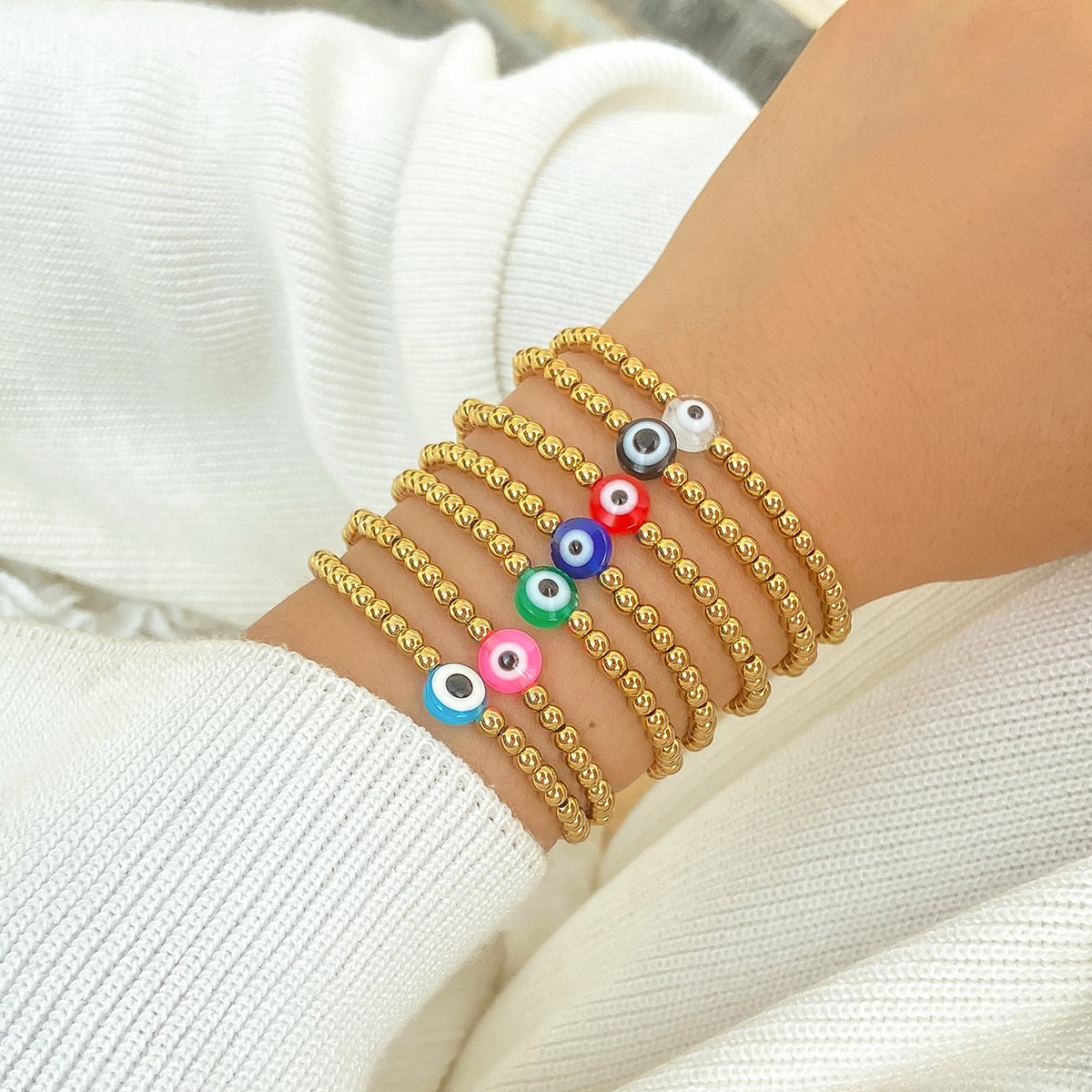 Jewelry Personality Multilayer Eye Beaded Bracelet Female Hip Hop Retro Simple Elastic Geometric Jewelry