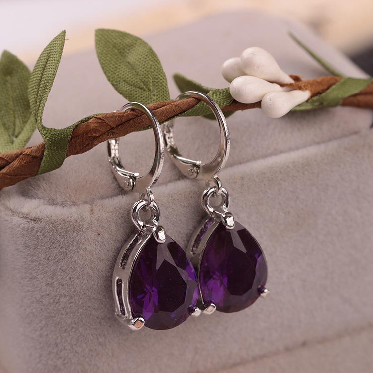 Drop Shaped Crystal Earrings Fashion Delicate Purple Earrings Jewelry