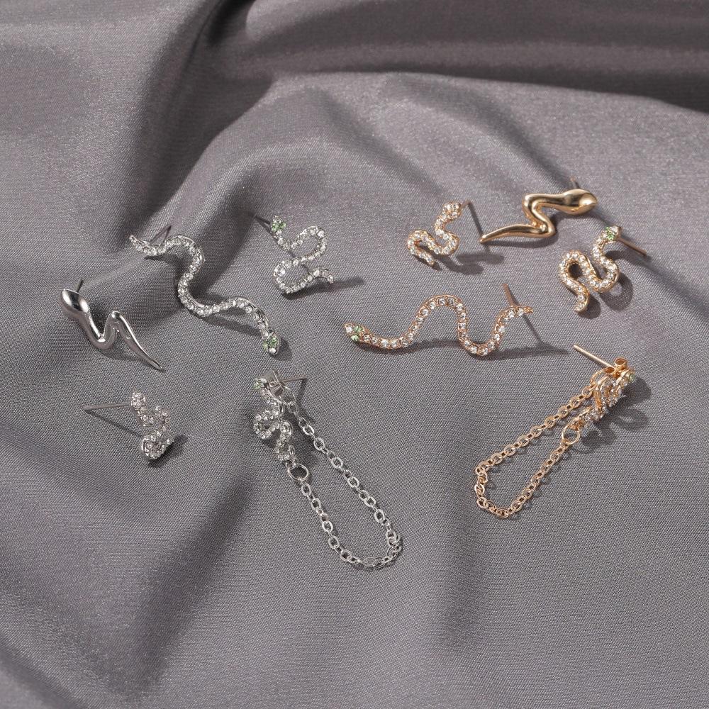 Set earrings personality five-piece set full of diamonds snake-shaped earrings punk street hipster earrings