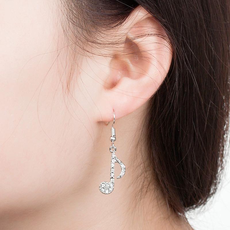 Popular diamond-studded musical notes temperament asymmetrical earrings student girls shining personality music symbol jewelry