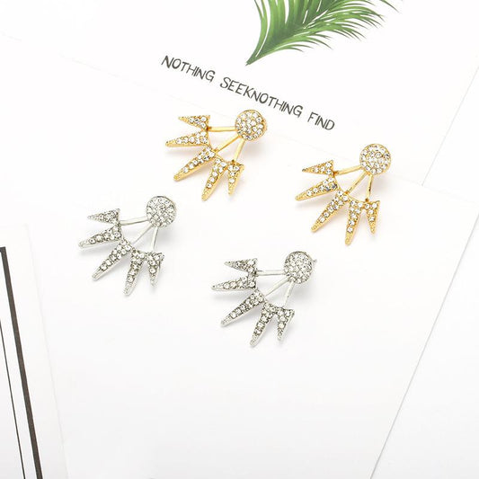 Ins exaggerated metal full diamond geometric pointed cone earrings simple creative triangle back wearing earrings earrings