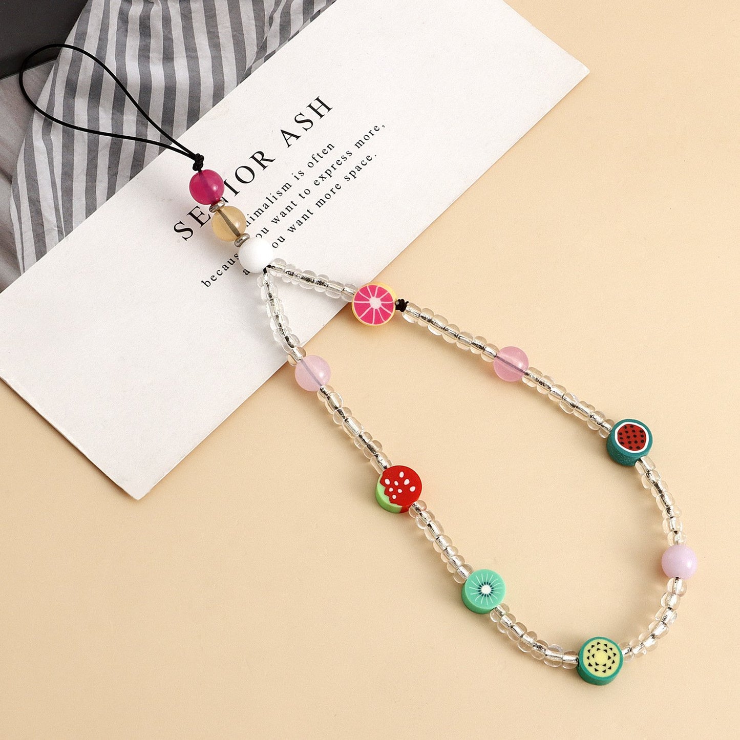 Jewelry ins trendy color fruit element mobile phone lanyard mobile phone beaded chain hand-woven pendant