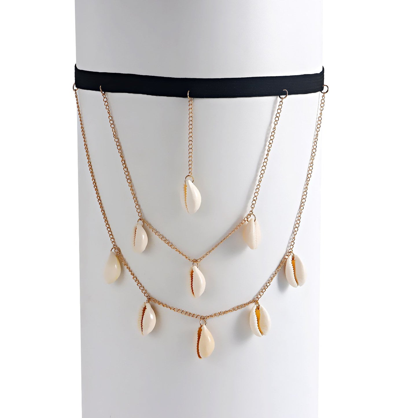 Explosive multi-layer tassel shell pendant thigh chain female legchain elastic body chain jewelry