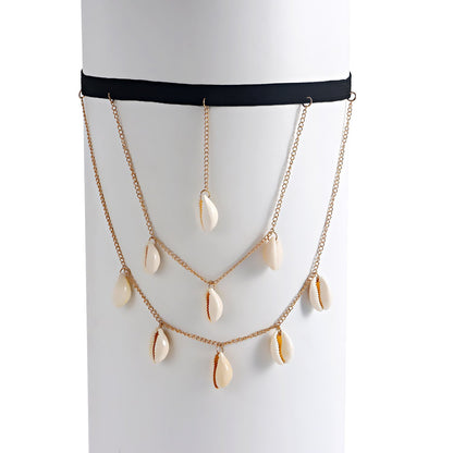 Explosive multi-layer tassel shell pendant thigh chain female legchain elastic body chain jewelry