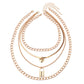 Jewelry Retro Versatile Multi-layer Peach Heart Glossy Trendy Alloy Padlock Necklace Three-piece Set