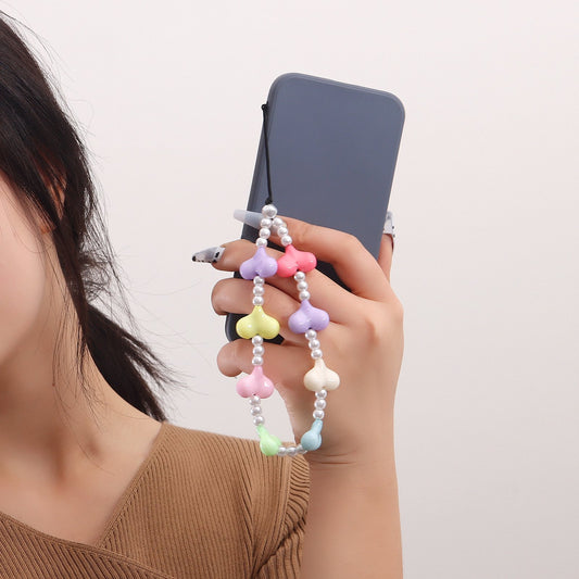 Ornament Cartoon Warm Color Exaggerated Geometric Heart Pearl Phone Chain Acrylic Accessories Ornament