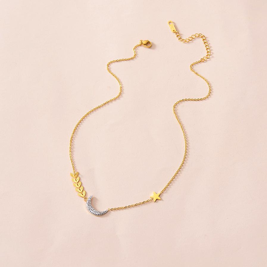 Titanium steel vacuum gold-plated moon necklace full of diamonds
