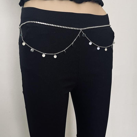 Sexy popular metal sequin waist chain female hip-hop simple ins tassel diamond claw chain body chain