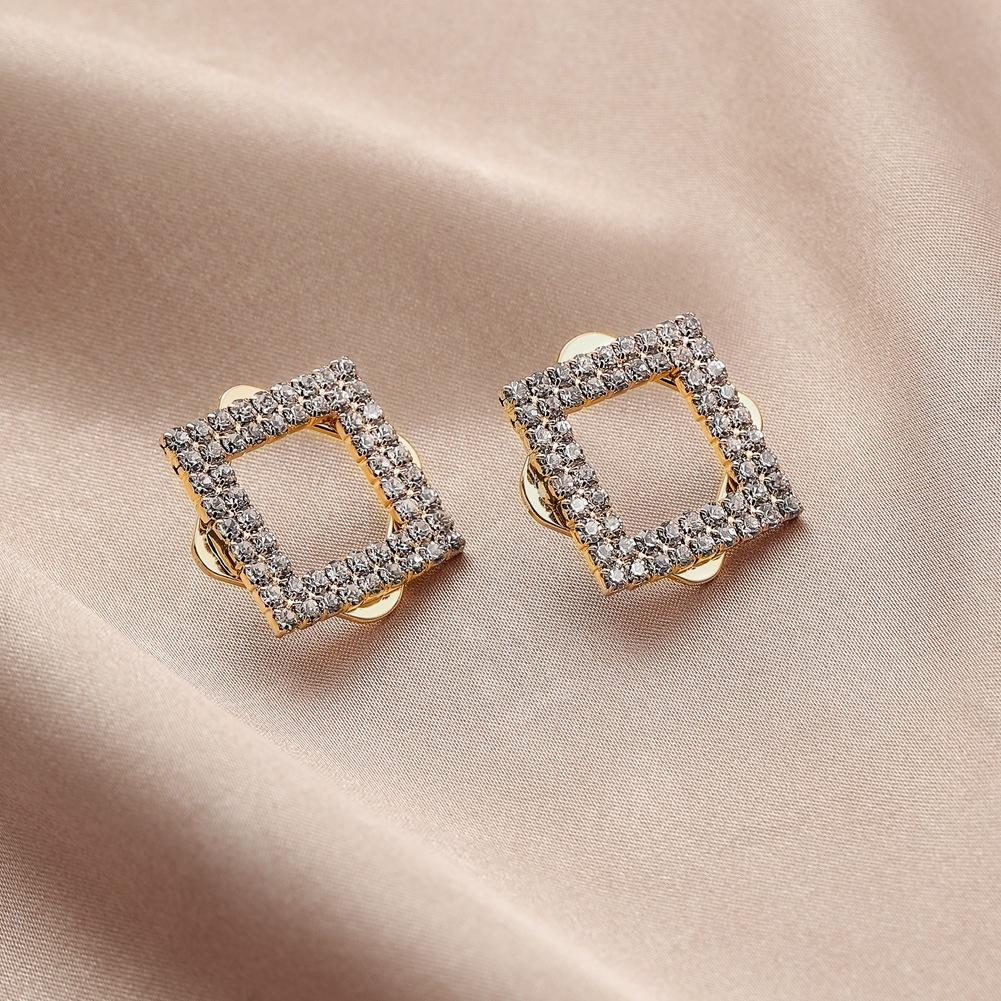 All-match square full diamond earrings fashion rhombus temperament simple and exquisite sparkling diamond ladies earrings