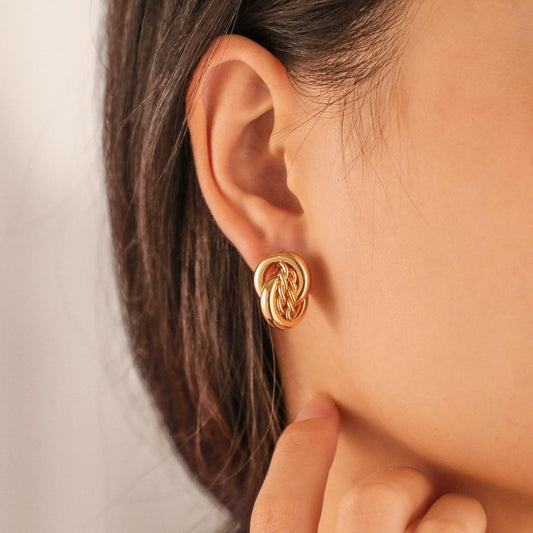 Creative double-ring circle earrings personalized twist chain O-shaped ring mix and match exaggerated earrings