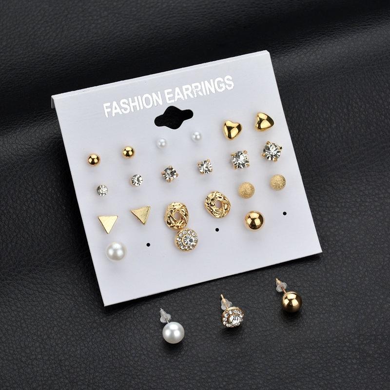 Fashion Jewelry Set Earrings 12 Pairs Square Imitation Zircon Stud Earrings Peach Heart Diamond Earrings