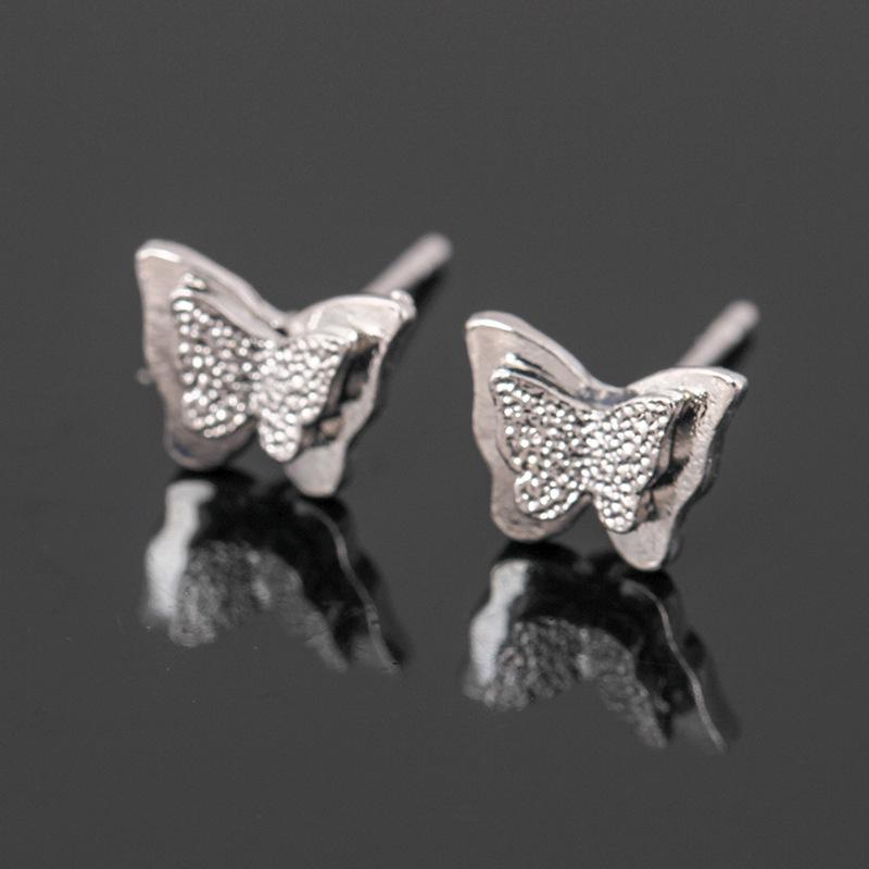 Fashion Pressed Sand Butterfly Stud Earrings Double Metal Three-dimensional Animal Earrings Chunna Jewelry