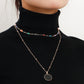Jewelry evil eye double layered black mother-of-pearl pendant necklace female autumn and winter sweater chain