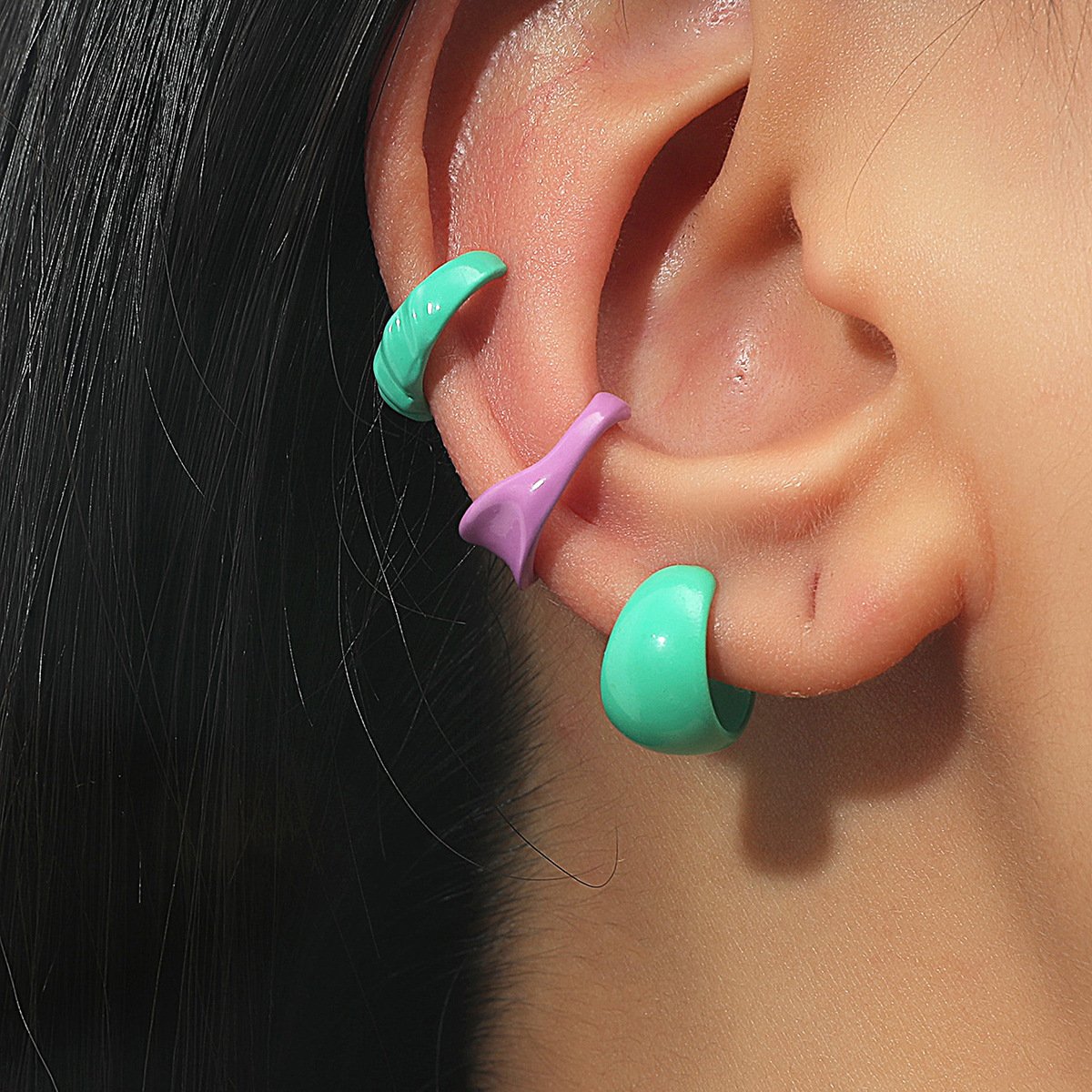 Retro Simple Alloy Color Ear Clip Set Ins Personality No Hole Circle Ear Stud Three-piece Set Fashion Earrings Female