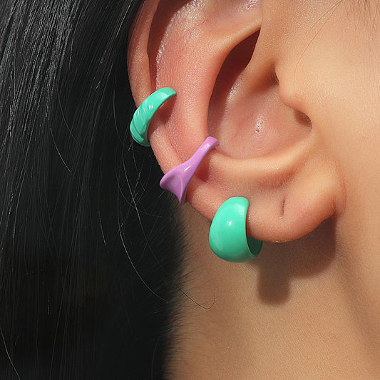 Retro Simple Alloy Color Ear Clip Set Ins Personality No Hole Circle Ear Stud Three-piece Set Fashion Earrings Female
