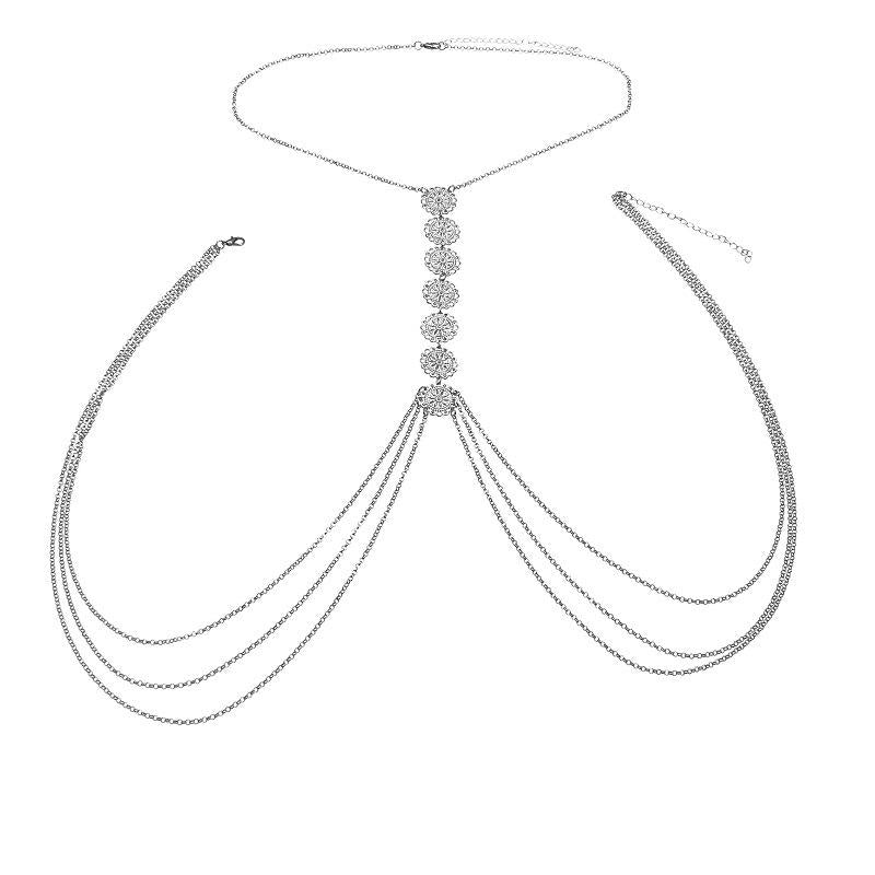 Jewelry Retro Fashion Simple Carved Flower Plate Beach Back Body Chain Necklace Female