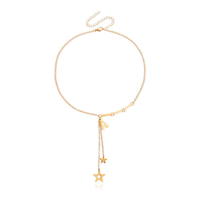 Jewelry simple tassel letter A five-pointed star pendant necklace female accessories niche design sense of light luxury