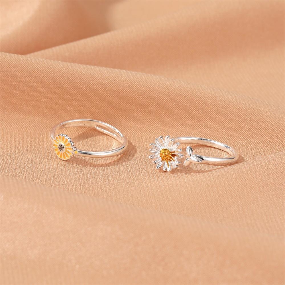 2 simple daisy flower ring female literary small fresh sun flower ring opening adjustable ring