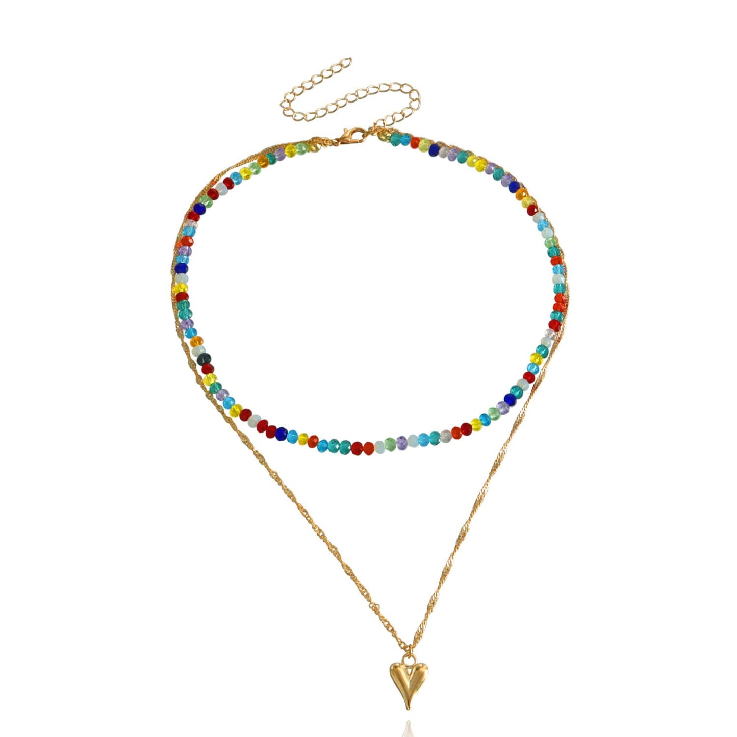 Jewelry y2k colorful transparent crystal beads love double-layer necklace female collarbone chain cold necklace