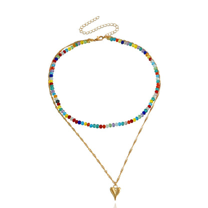 Jewelry y2k colorful transparent crystal beads love double-layer necklace female collarbone chain cold necklace