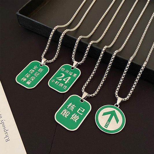 Fashion creative itinerary code square brand pendant necklace men and women with the same style personality green arrow can pass clavicle chain tide