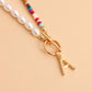 Accessories Bohemian imitation pearl rice bead fish line hand-woven necklace female flat snake chain ins