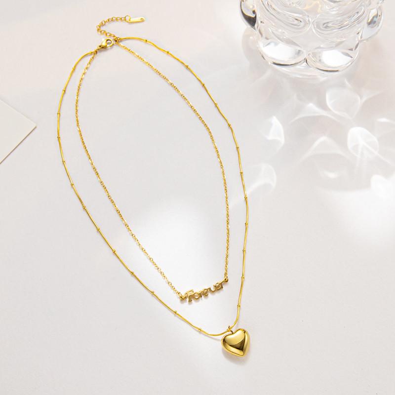 Titanium steel love necklace women's older style ins double-layer sweater chain autumn and winter niche design sense