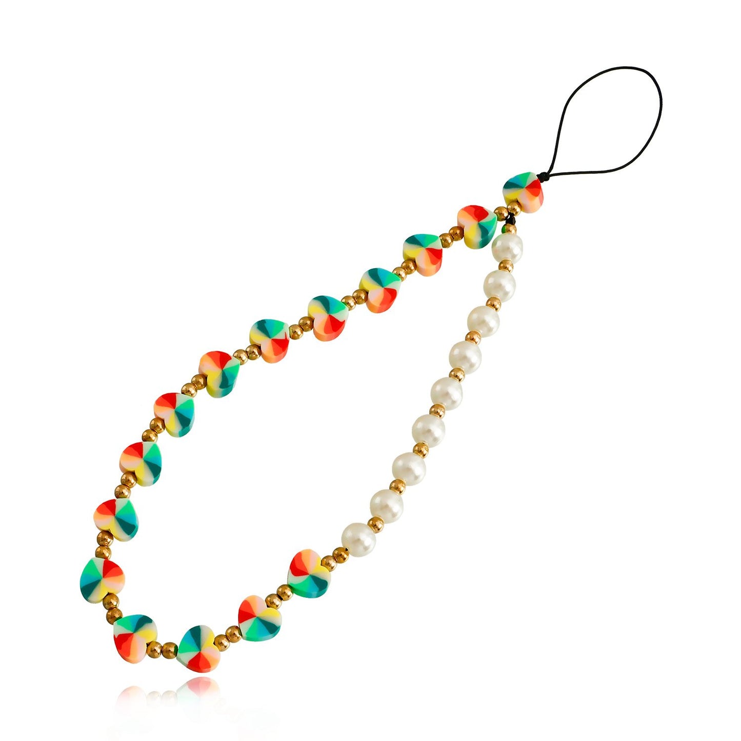 Jewelry hand-woven imitation pearl hit color mobile phone chain small fresh color heart simple lanyard
