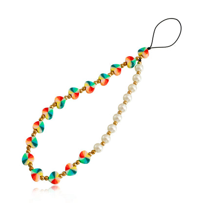 Jewelry hand-woven imitation pearl hit color mobile phone chain small fresh color heart simple lanyard