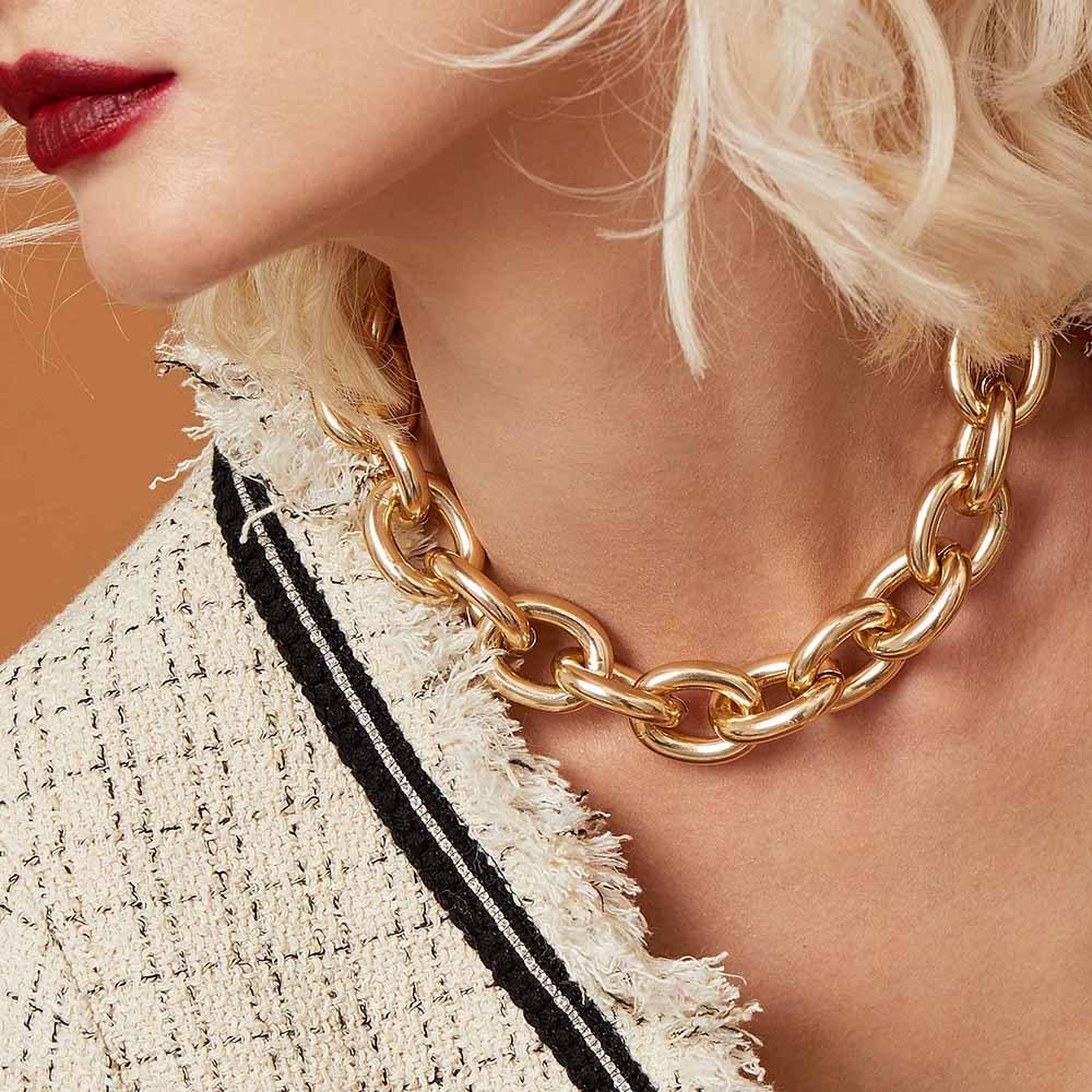 2N7145 Necklace Exaggerated Metal Thick Chain Short Necklace Necklace Clavicle Chain Atmospheric Fashion Versatile